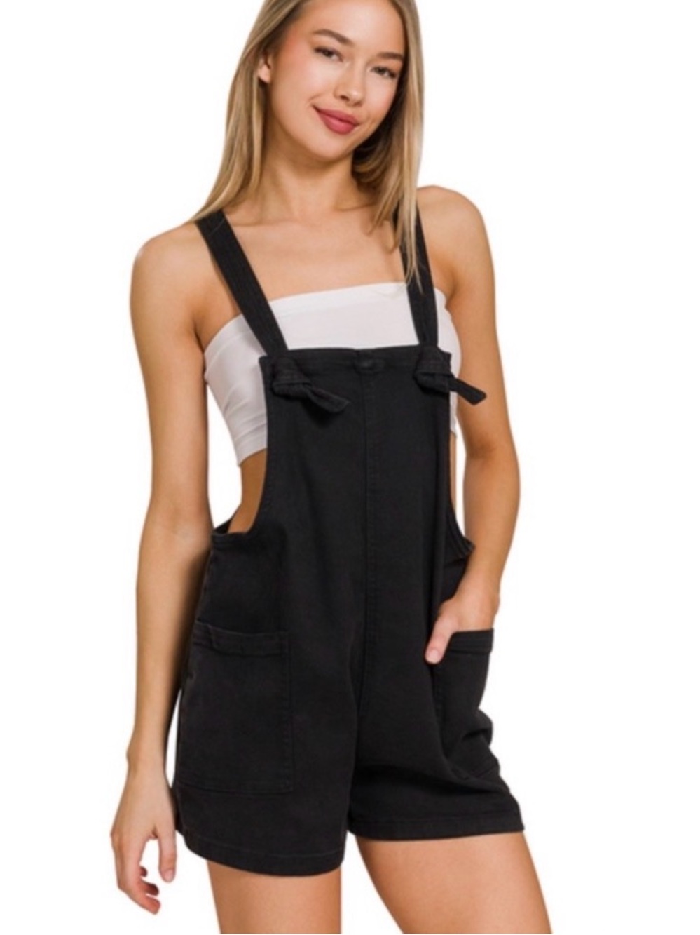 Zenana Black Denim Romper Size Small
